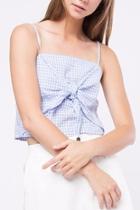  Knot Cropped Checkered Top