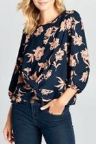  3/4 Sleeve Print Front Twist Top