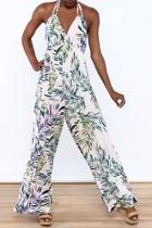 Palm Leaf Print Jumpsuit
