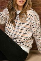  Striped Round-neck Fuzzy-sweater