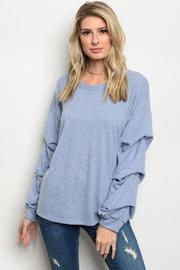  Blue Ruffle Arm Top