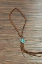 Natural-turquoise-pendant Long-suede Necklace