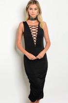  Black Sleevless Lace Up Dress