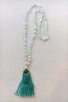  Crystal & Pearls Tassel Necklace