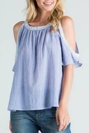  Blue Cold Shoulder Top