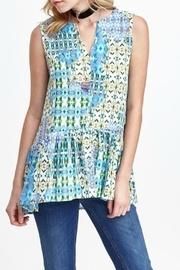  Ruffle Bottom Green And Blue Print Top