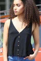  V-neck Button-tank Black