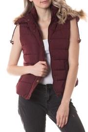 Wine-colored Fur-hood Vest