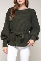  Olive Waist-tie Sweater