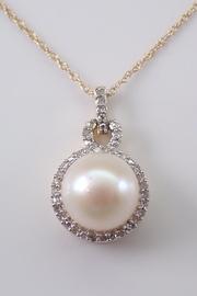  Yellow Gold Diamond And Pearl Halo Pendant Necklace, 18 Chain