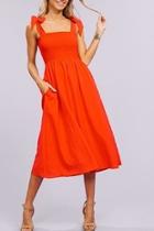  Tie-strap Smocking Midi-dress