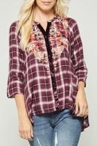  Embroidered Plaid Button-down