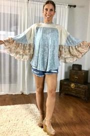 Multifabric Ruffle-sleeves Top