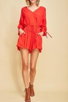  V-neck Drawstring Romper
