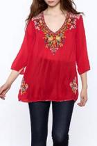  Red Embroidered Tunic Top