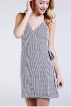  Stripe Woven Wrap Dress