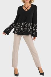  Floral Detail X Cross V Neck Top