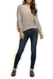  V Neck Self Tie Open Knit Sweater
