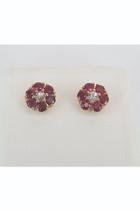  Ruby And White Sapphire Stud Earrings Flower Studs Yellow Gold July Birthstone