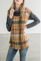  Plaid Cowl Neck Sweater