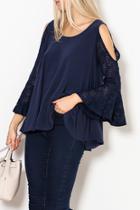  Lace Bell Sleeve Cold Shoulder Top