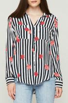  Eleni Floral Stripe Covered Button Blouse