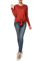  Scoop Neck L/s Front Tie Sweater