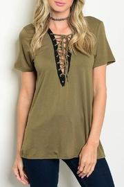  Evelyn Olive Lace Up Top