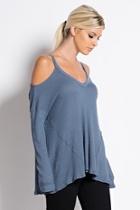  Blue Cold Shoulder Thermal Tunic Top