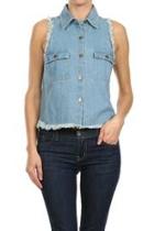  Denim Frayed Vest