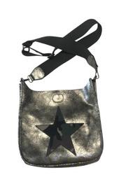  Distressed Silver Faux Leather Messenger W/military Camo Canvas Star