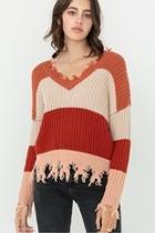  Distressed Colorblock Sweater