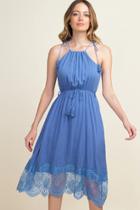  Tassel Lace Trim Midi Dress