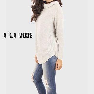  Side Zip Cowl Neck Sweater