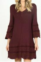  3/4 Bell Sleeve Embroidered Knit Dress
