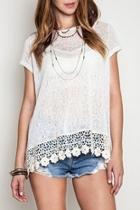  White/knit Lace/hem Top