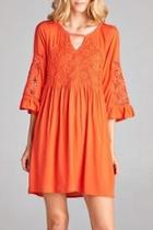  Bright-coral Lace-detail Dress