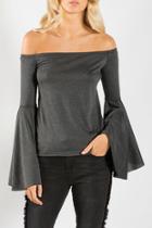  Off Shoulder 3/4 Bell Sleeve Top