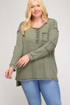  Long Sleeve Button Down Thermal Top