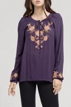  Embroidered Tie Blouse
