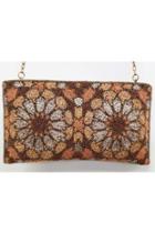  Zip Top All Beaded Brown Flower Clutch