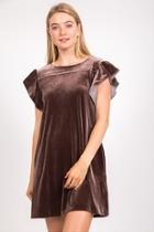  Velvet Ruffle-sleeve Dress