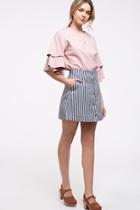  Denim Striped-scallop Skirt