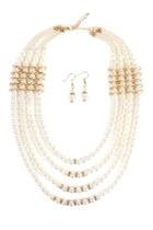  Pearl-&-goldtone 4-layer Necklace-earring-set