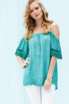  Open Shoulder Top With Lace Details On Sleeves