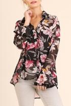  Orchid-print Sheer Blouse