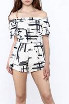  White Abstract Print Romper