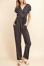  Striped Surpliced Jumpsuit