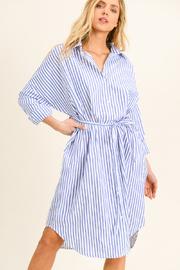  Striped Waist Tie Midi Dress
