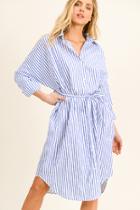  Striped Waist Tie Midi Dress